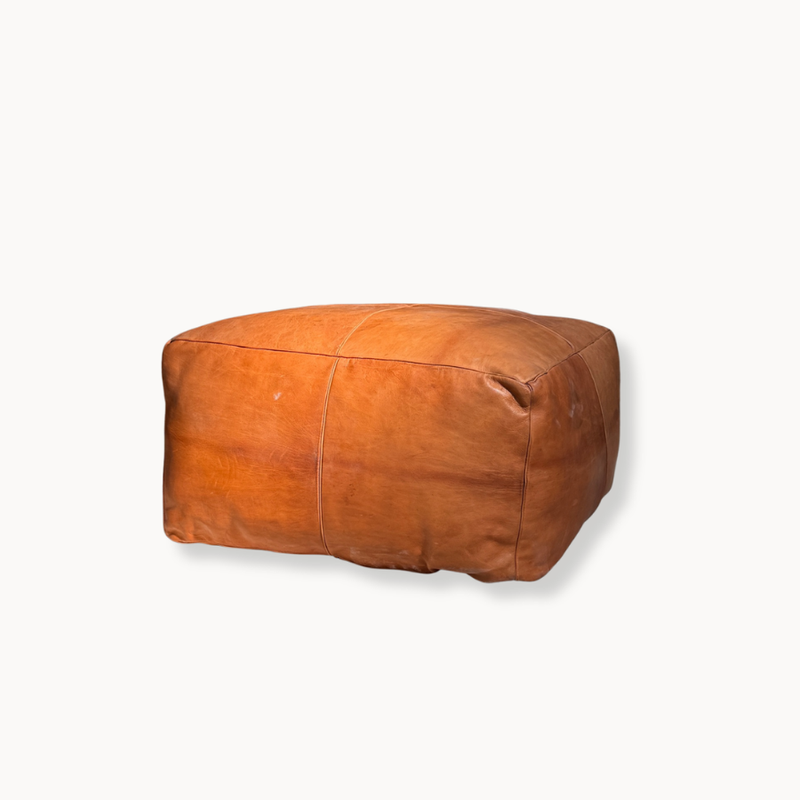 Leather Square Pouf Ottoman