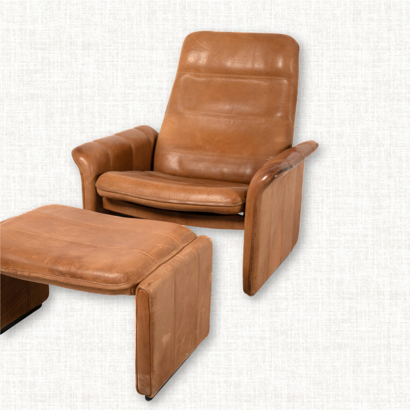De Sede Leather Recliner with Ottoman