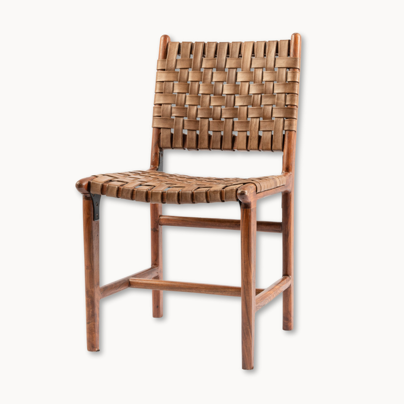 Wooden Dining Chair - Woven Leather
