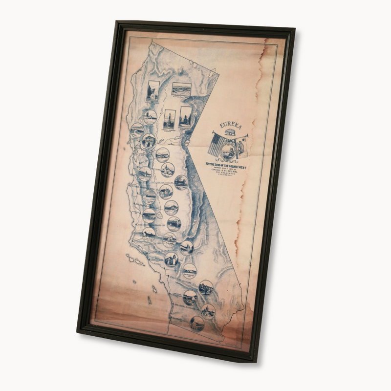 Framed Vintage 1920's California Mission Map