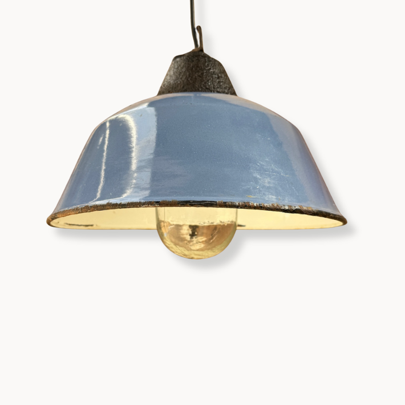 Vintage Enamel Blue Farmhouse Pendant Light