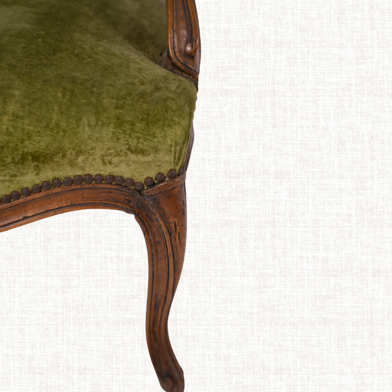 Louis XV Green Velvet Armchairs (Set of 4)