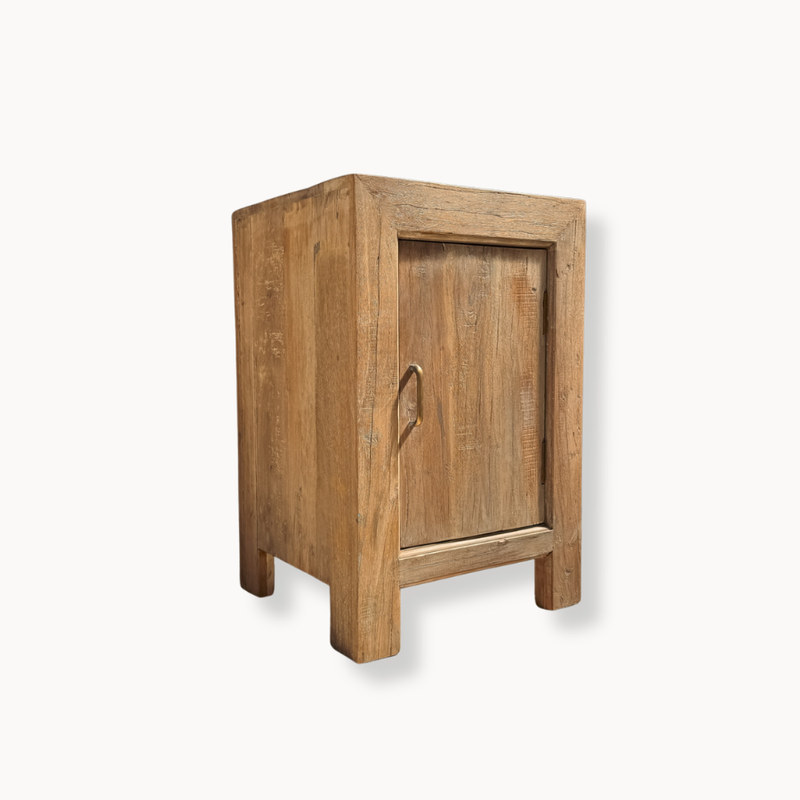 White Washed Wood 1-Door Nightstand with Iron Fixtures
