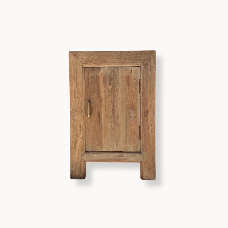 White Washed Wood 1-Door Nightstand with Iron Fixtures