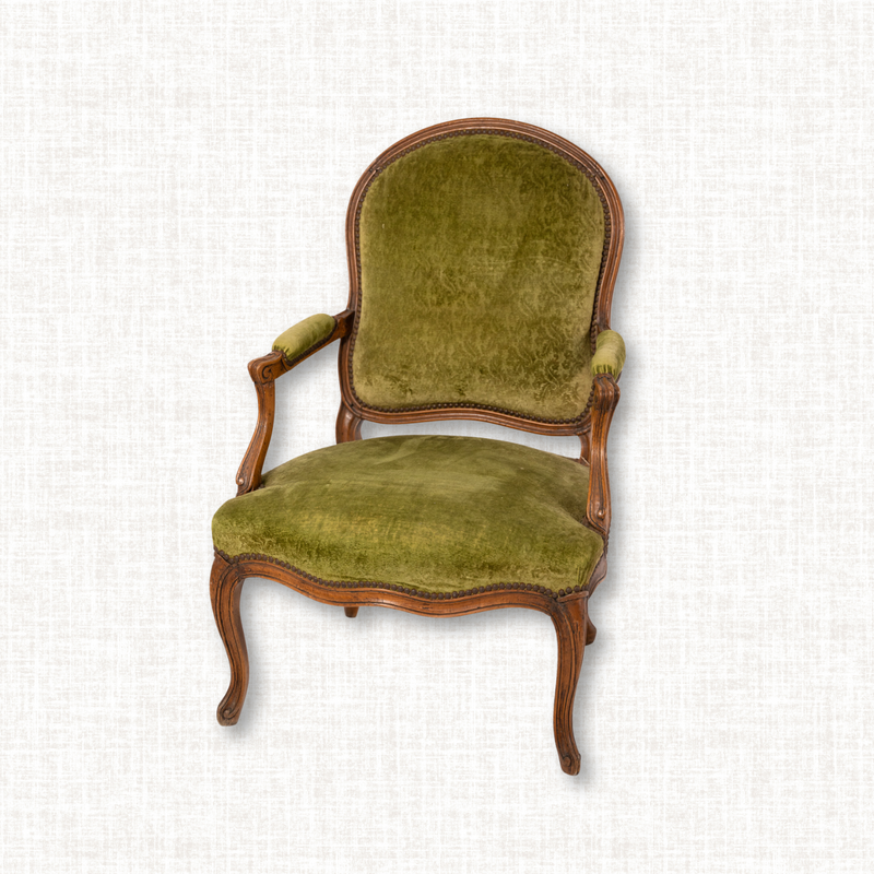 Louis XV Green Velvet Armchairs (Set of 4)