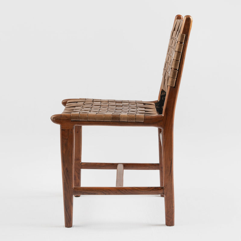 Wooden Dining Chair - Woven Leather