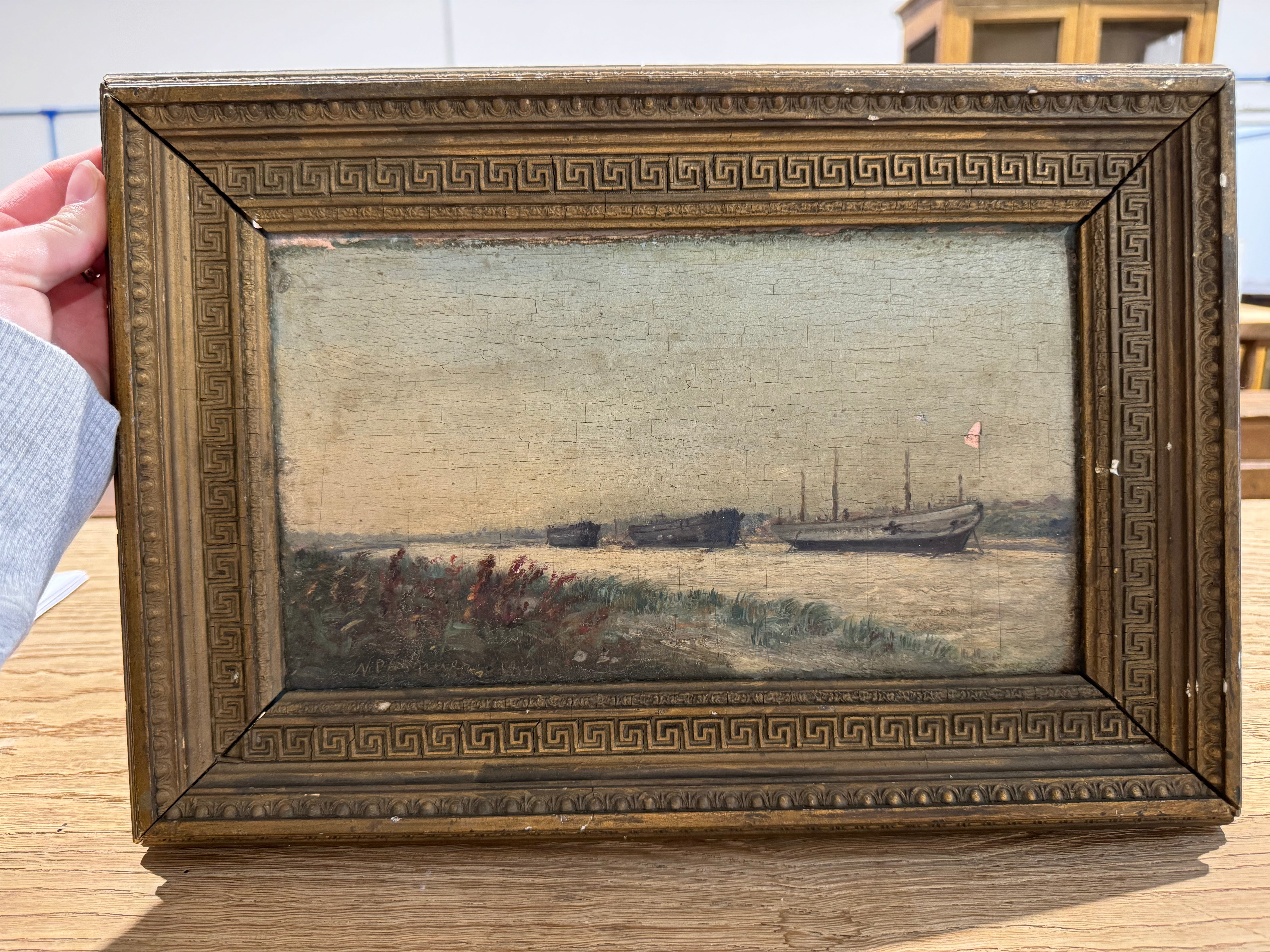 Antique Boat near the Shore Painting