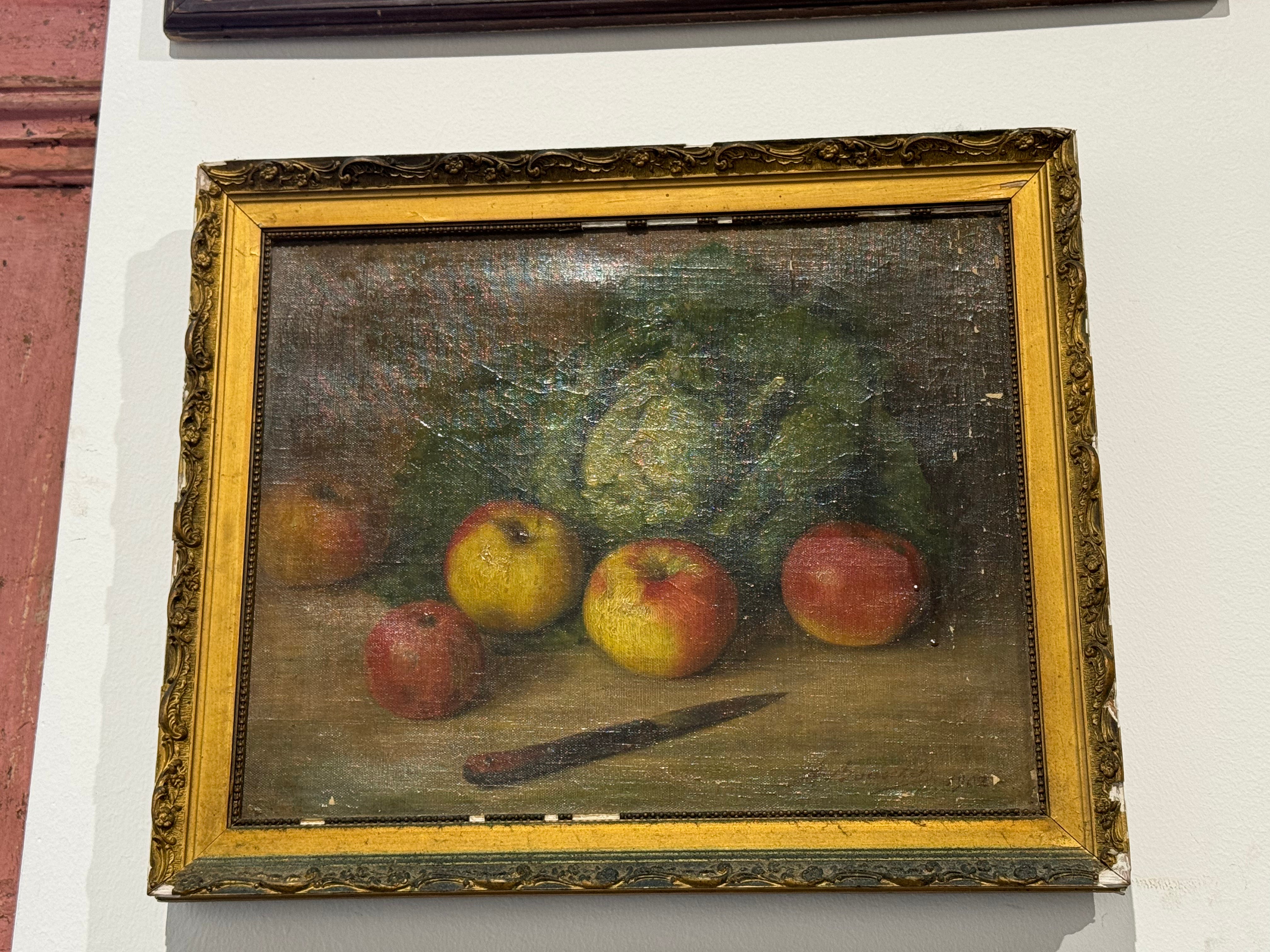 Antique Still Life Painting of Apples and Lettuce