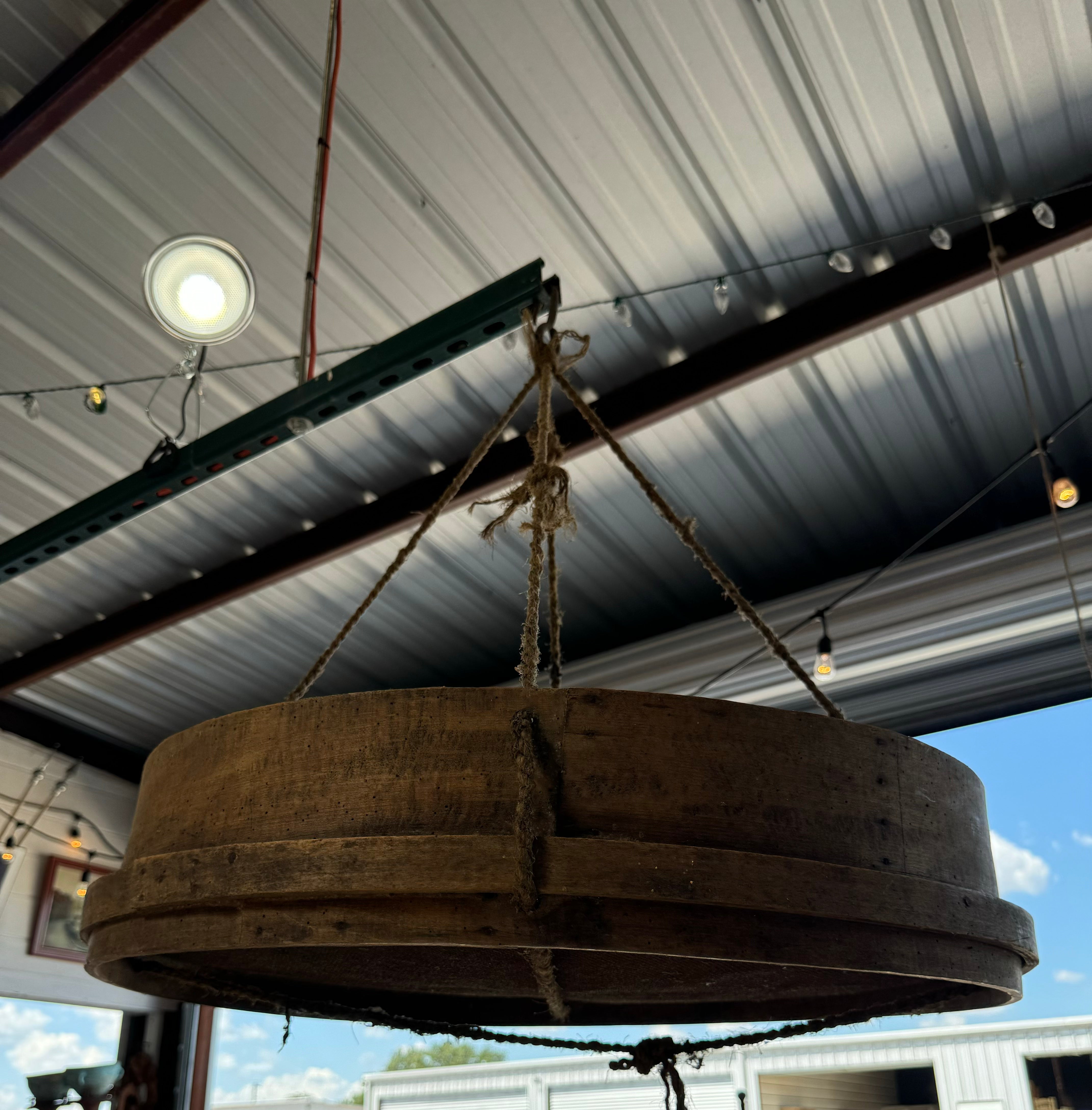 Antique Grain Sifter Pendant (DIM: Approx. 30"D x 6"H)