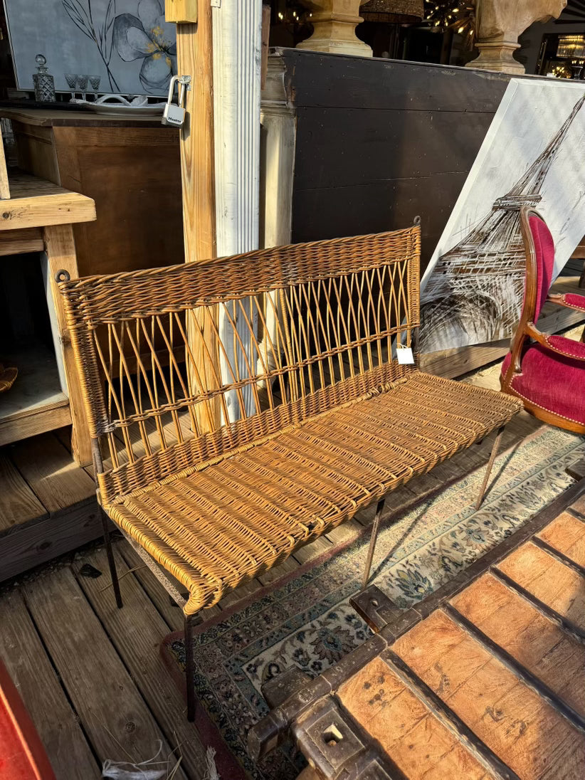 1960's Rattan Bench DIM: 4'L x 18"W x 3'H