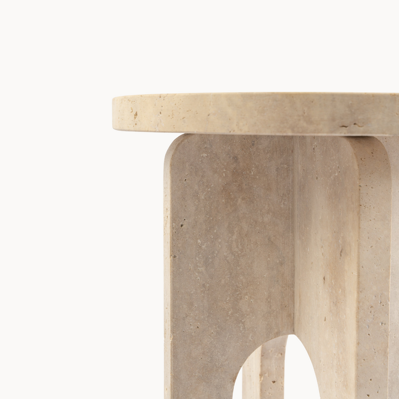 Round Travertine Side Table with Four Leg Base