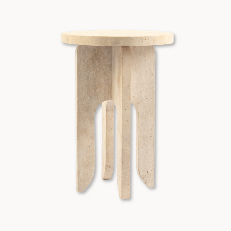 Round Travertine Side Table with Four Leg Base