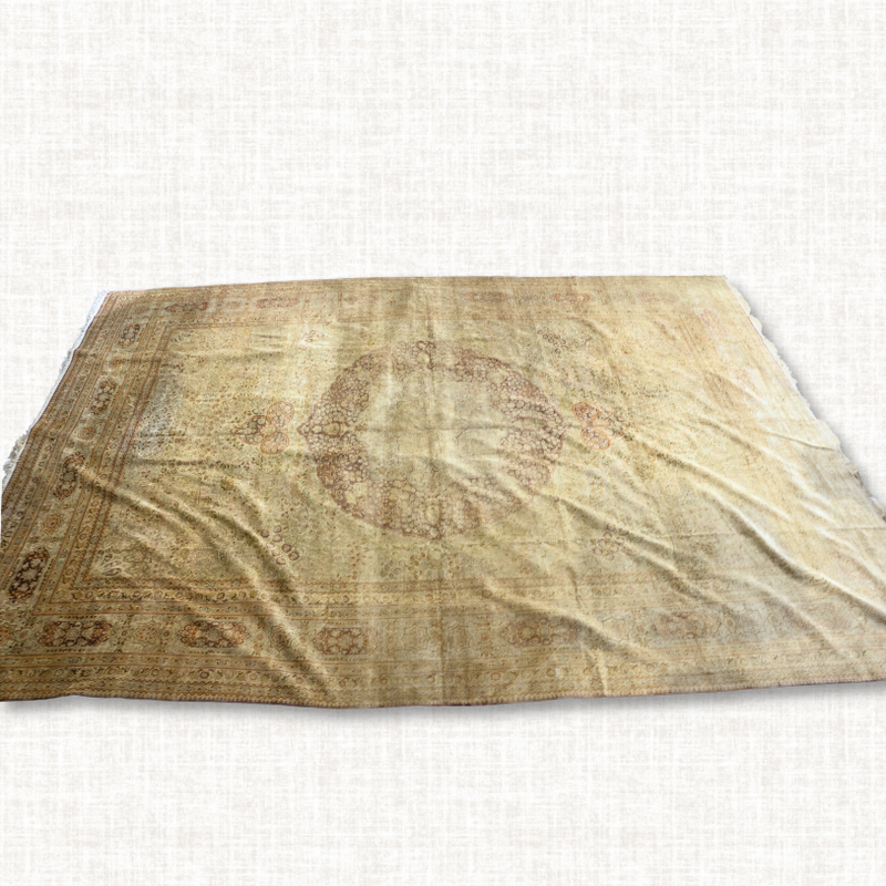 Vintage Anatolian Oushak Silk Cashmere Rug — Beige with Medallion