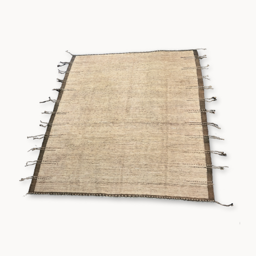 Kilim-Inspired Moroccan Wool Rug — Natural & Espresso Border