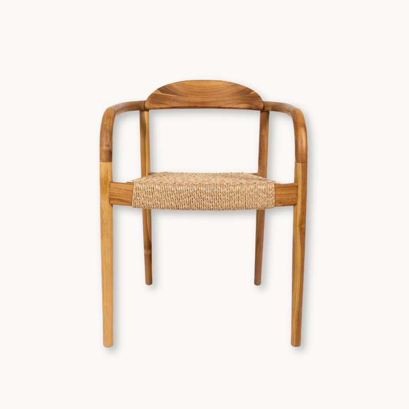 Outdoor Woven Natural Teak Dining Armchair