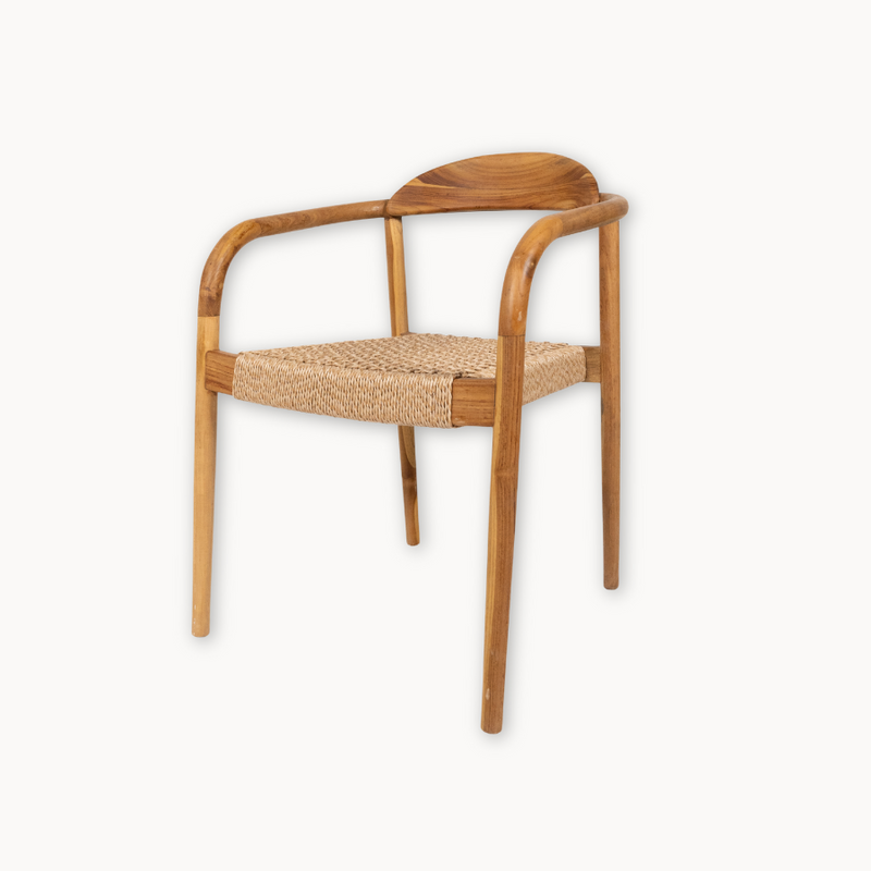 Outdoor Woven Natural Teak Dining Armchair