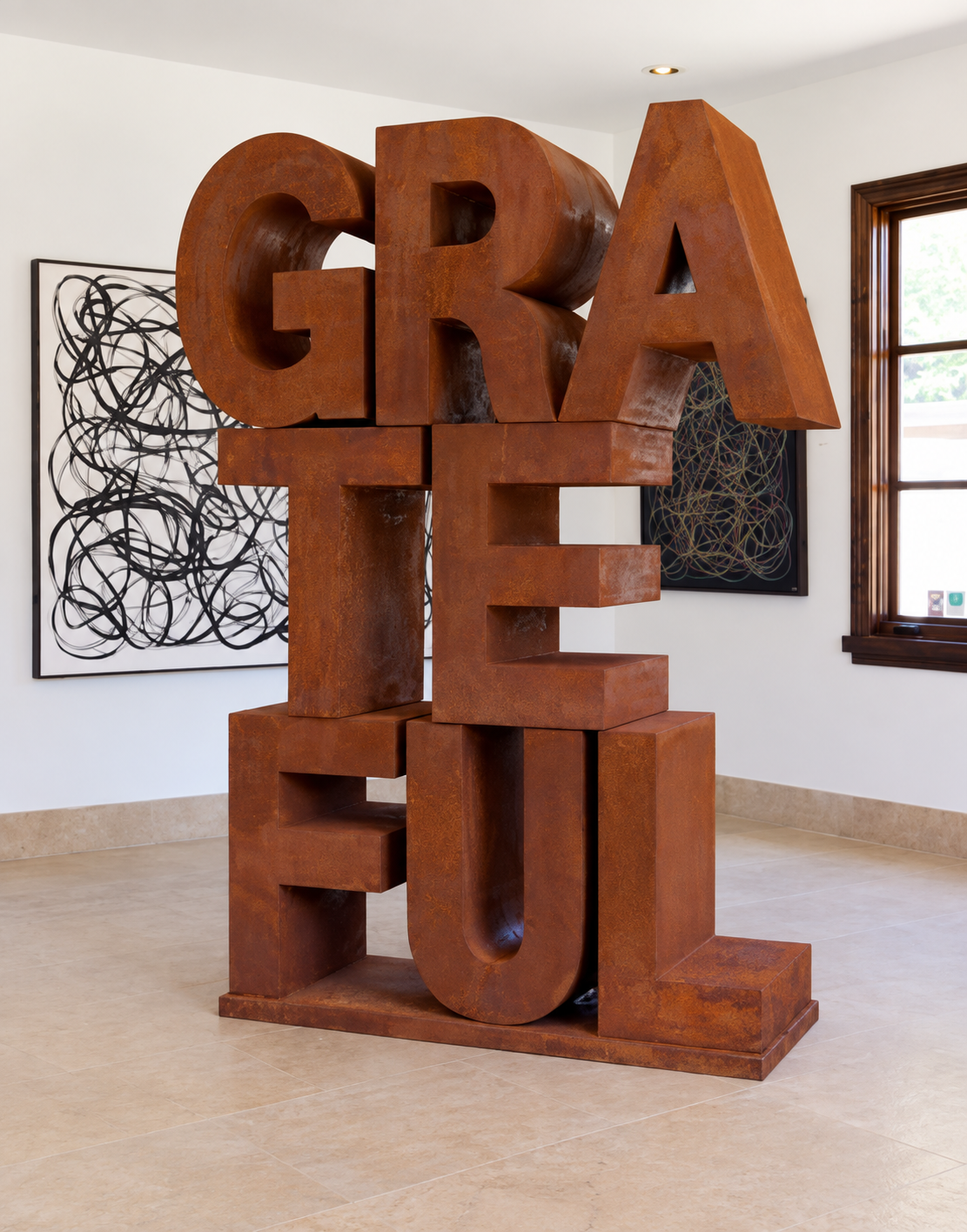 GRATEFUL steel sculpture by Greg Hinsdale, 7 ft high