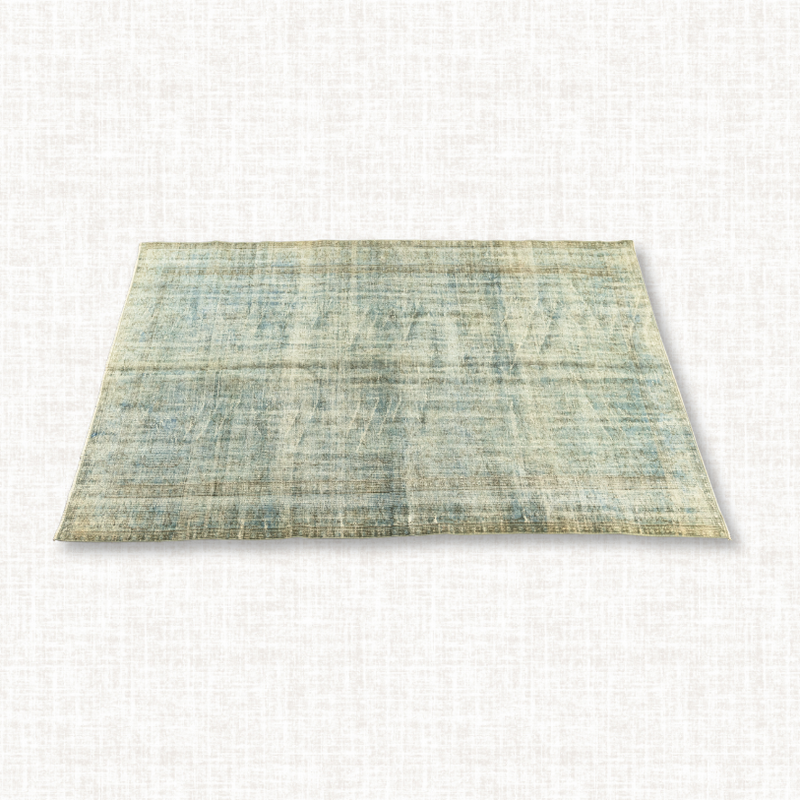 Turkish Oushak Rug — Faded Aqua & Sand Striae