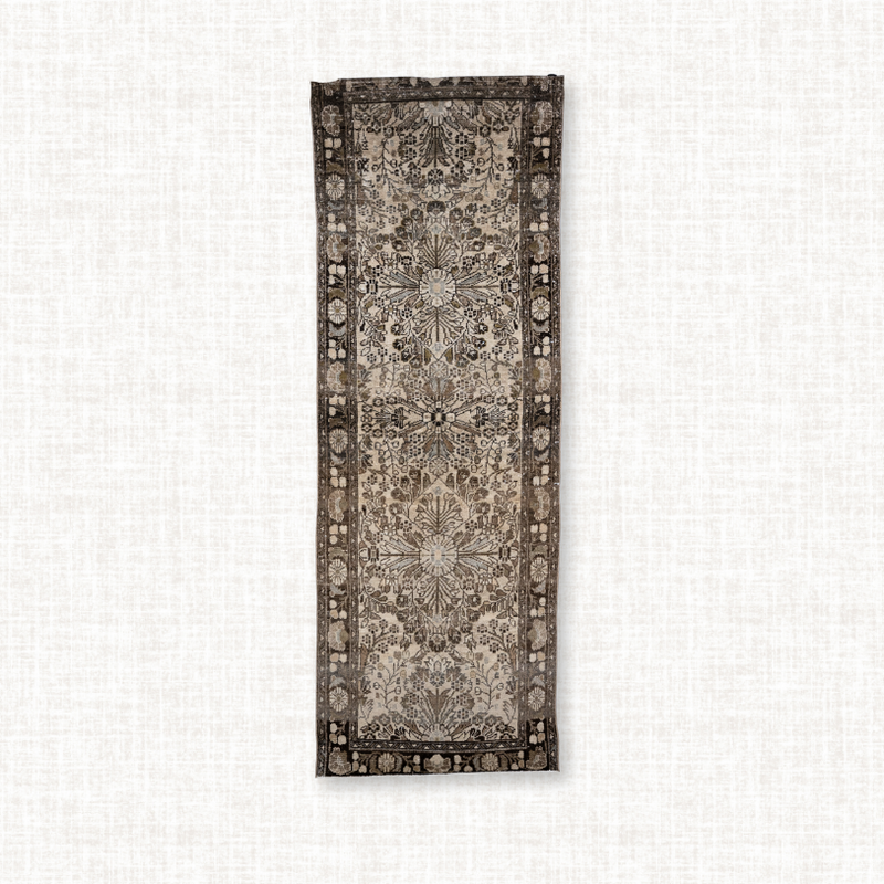 Persian Malayer Runner — Taupe & Cocoa Floral Lattice