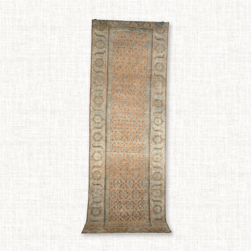 Turkish Oushak Runner — Rust & Sky Allover
