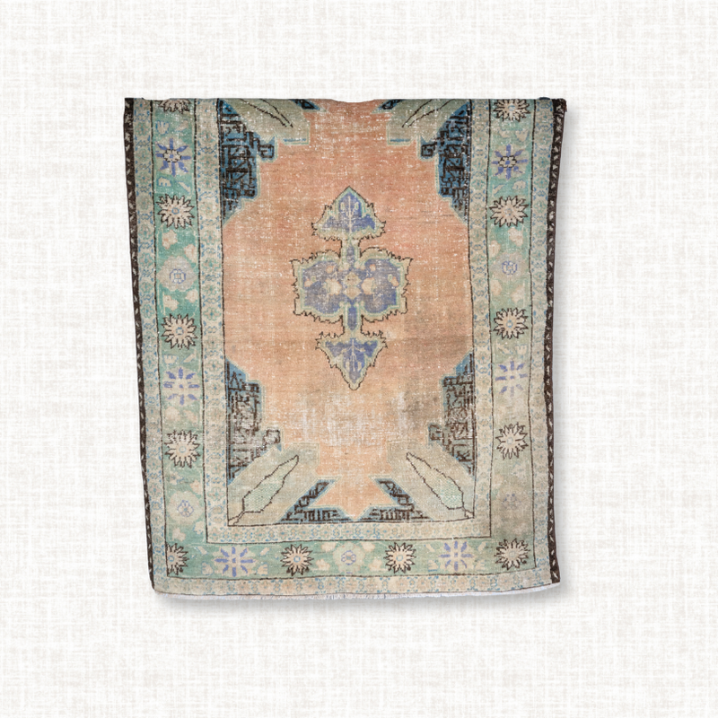 Turkish Oushak Rug — Coral & Sky Medallion