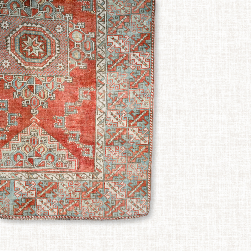 Turkish Kars Rug — Terracotta & Sky Geometric Medallion