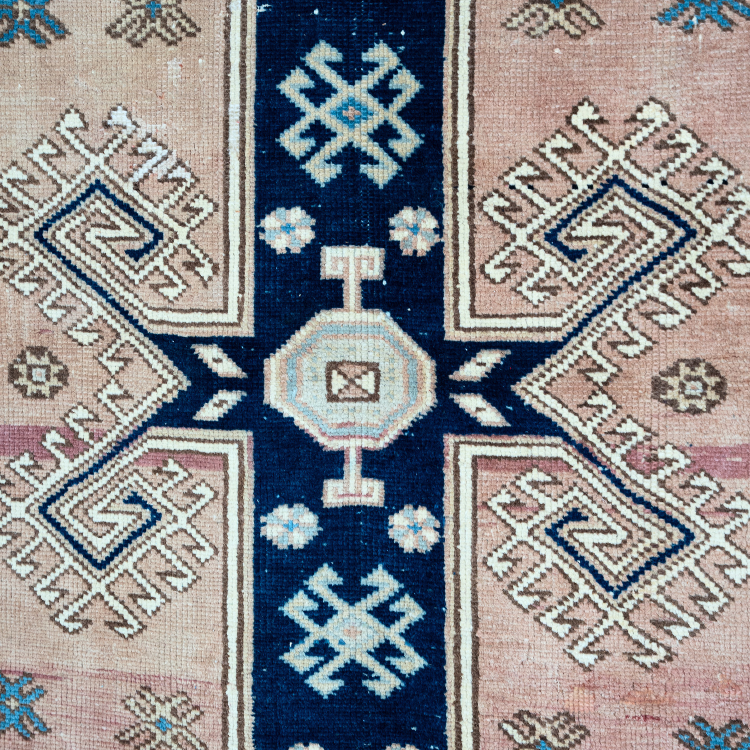 Caucasian Kazak Runner — Blush & Midnight Cross Medallion