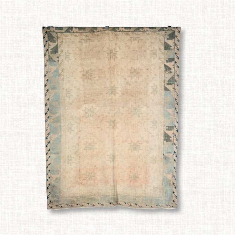 Faded Pastel Oushak Rug with Star Medallions