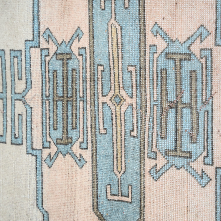 Vintage Kazak Rug — Pastel Sand & Sky Tribal Geometry