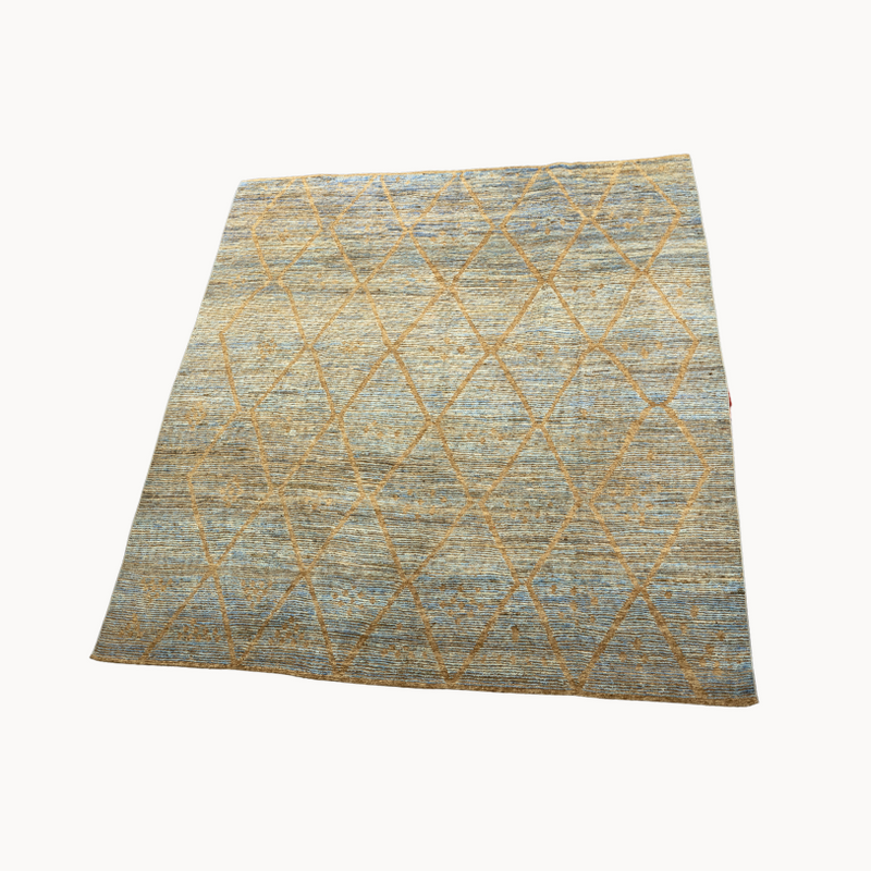 Moroccan Beni Ourain Rug — Sky & Saffron Lattice