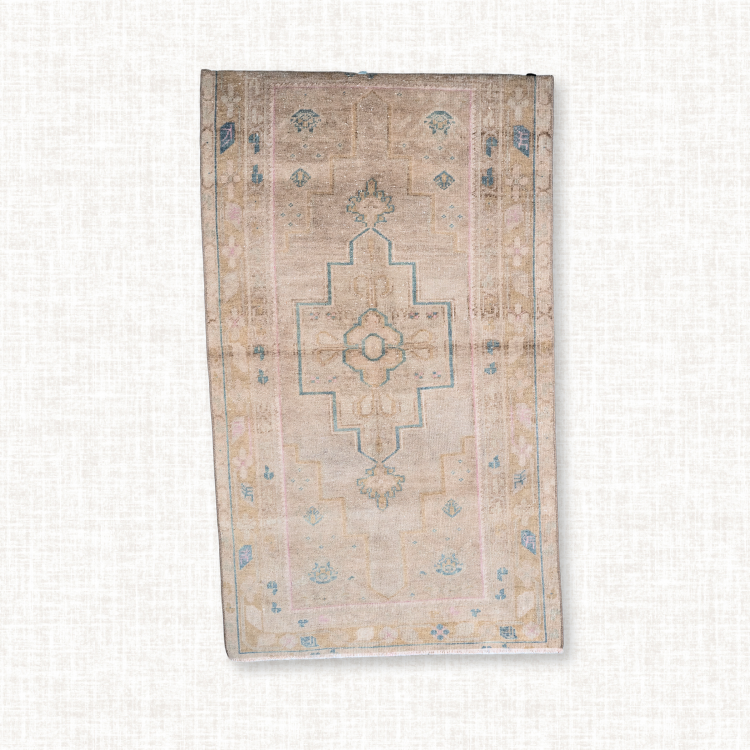 Turkish Oushak Rug — Faded Rose & Teal Frame