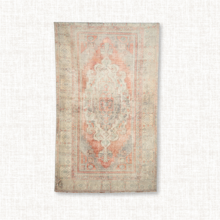 Vintage Faded Coral Lattice Rug