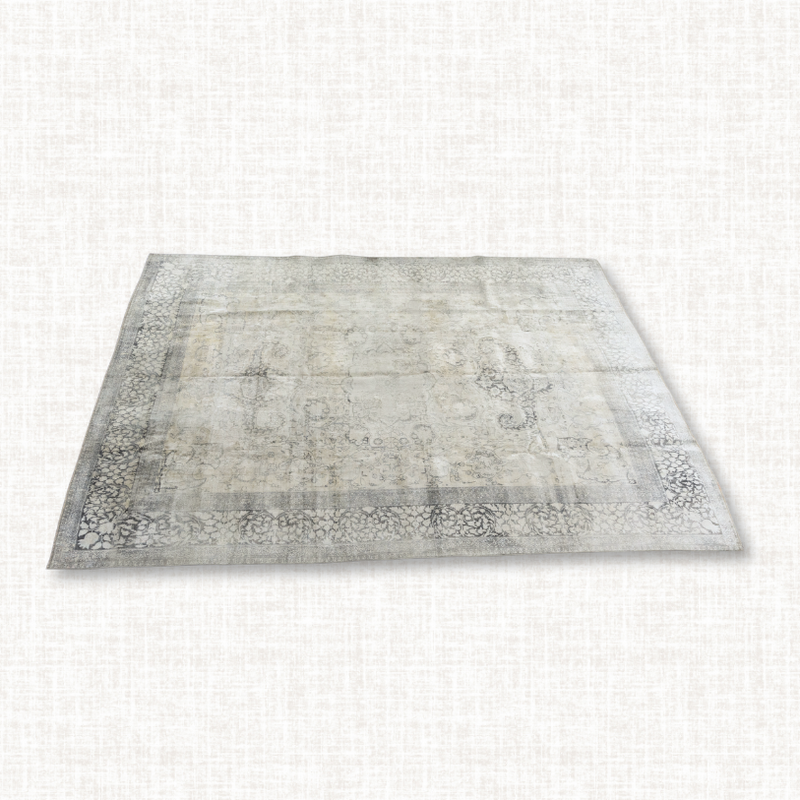 Persian Nain Silk Cashmere Rug — Washed Ivory & Charcoal Medallion