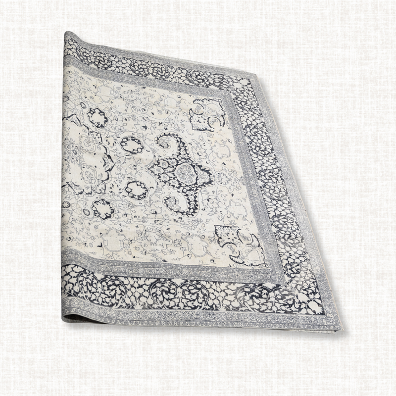 Persian Nain Silk Cashmere Rug — Washed Ivory & Charcoal Medallion