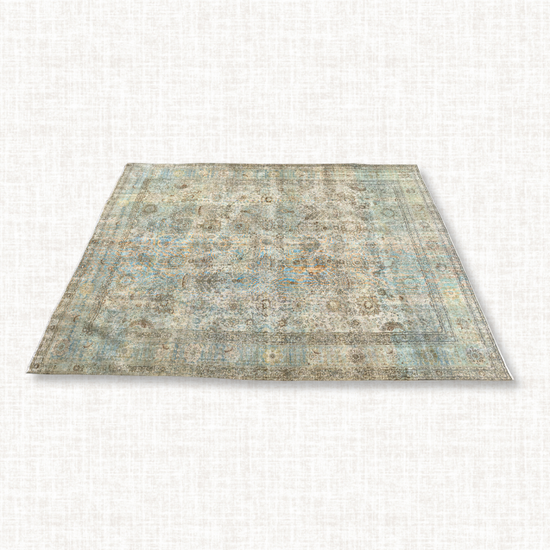 Persian Style Rug — Washed Blue & Taupe Allover