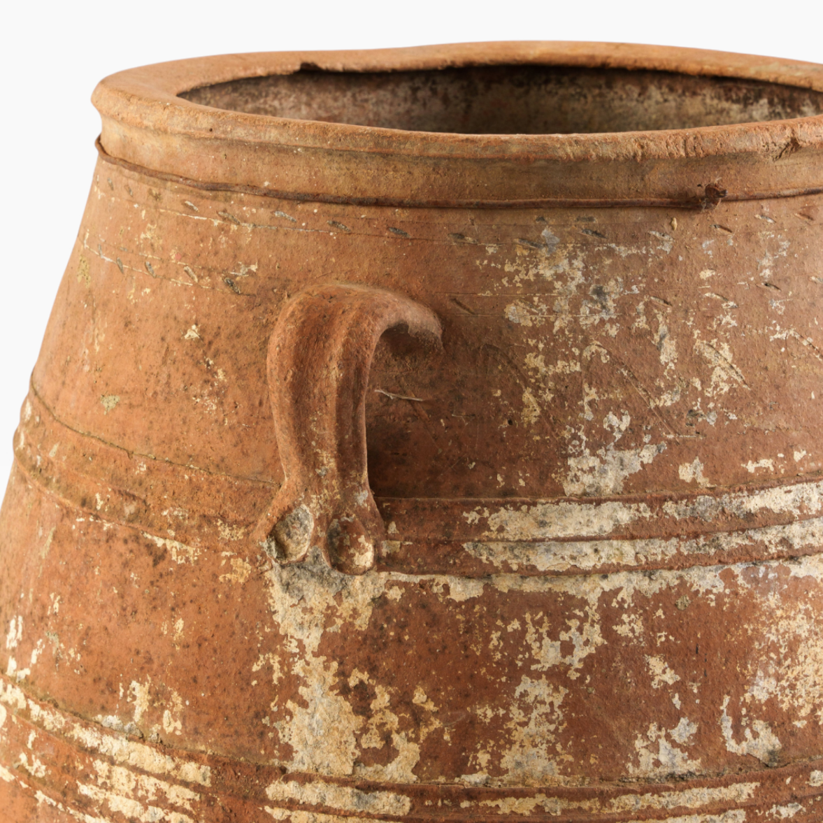 The Well by BDAntiques antique terracotta olive jar with weathered finish and decorative handle detail