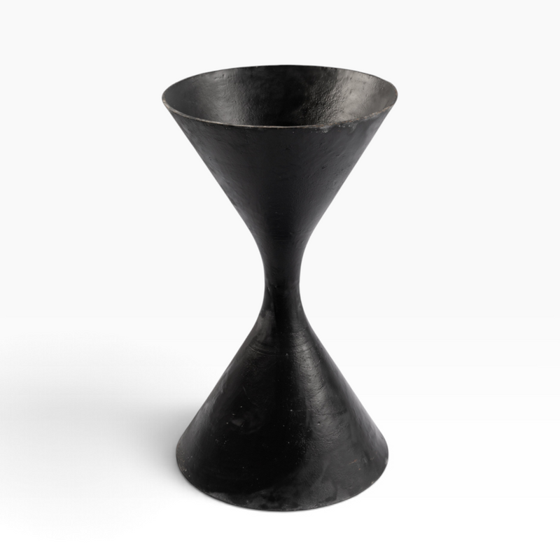 The Well by BDAntiques black hourglass-shaped Spindle Planter with a sleek, modern sculptural design.