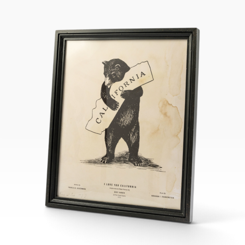 The Well by BDAntiques framed I Love You California bear print featuring a vintage style illustration in a black frame