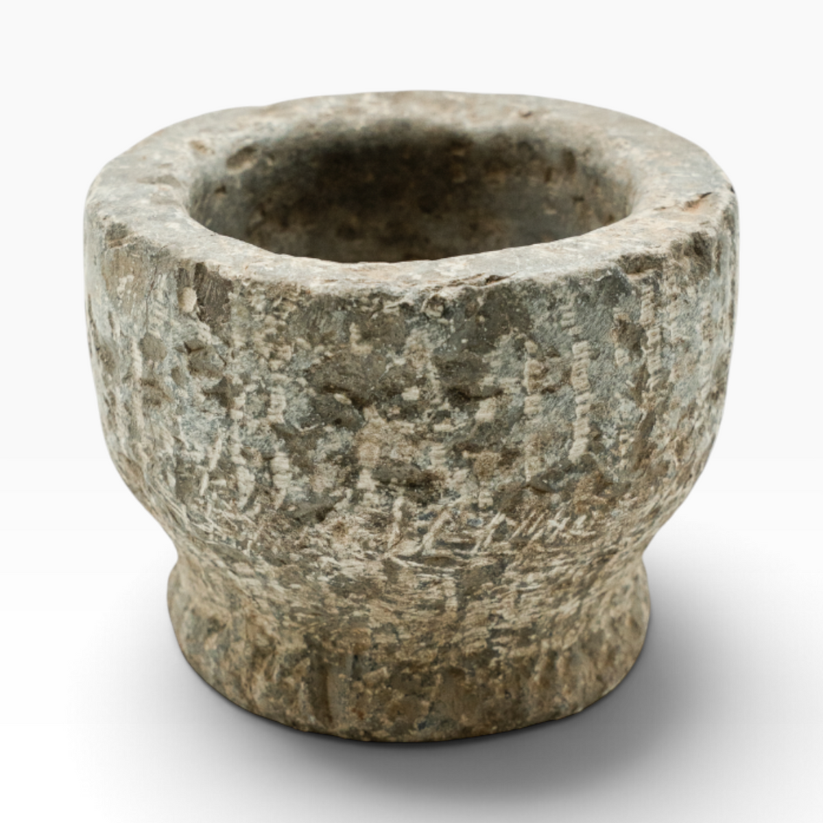 The Well by BDAntiques handcrafted grey stone bowl planter with rustic carved texture for indoor or outdoor plants.