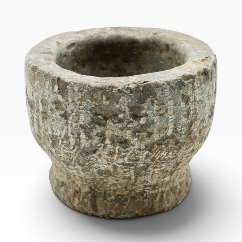 The Well by BDAntiques handcrafted grey stone bowl planter with rustic carved texture for indoor or outdoor plants.