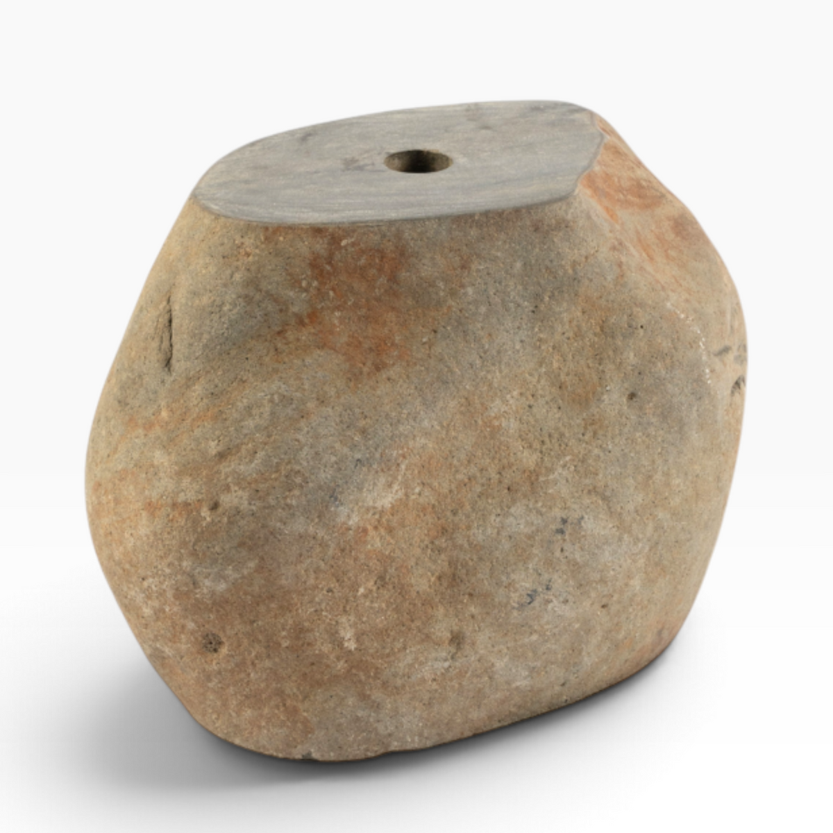 The Well by BDAntiques stone umbrella stand with a natural textured finish and a central hole for patio stability.